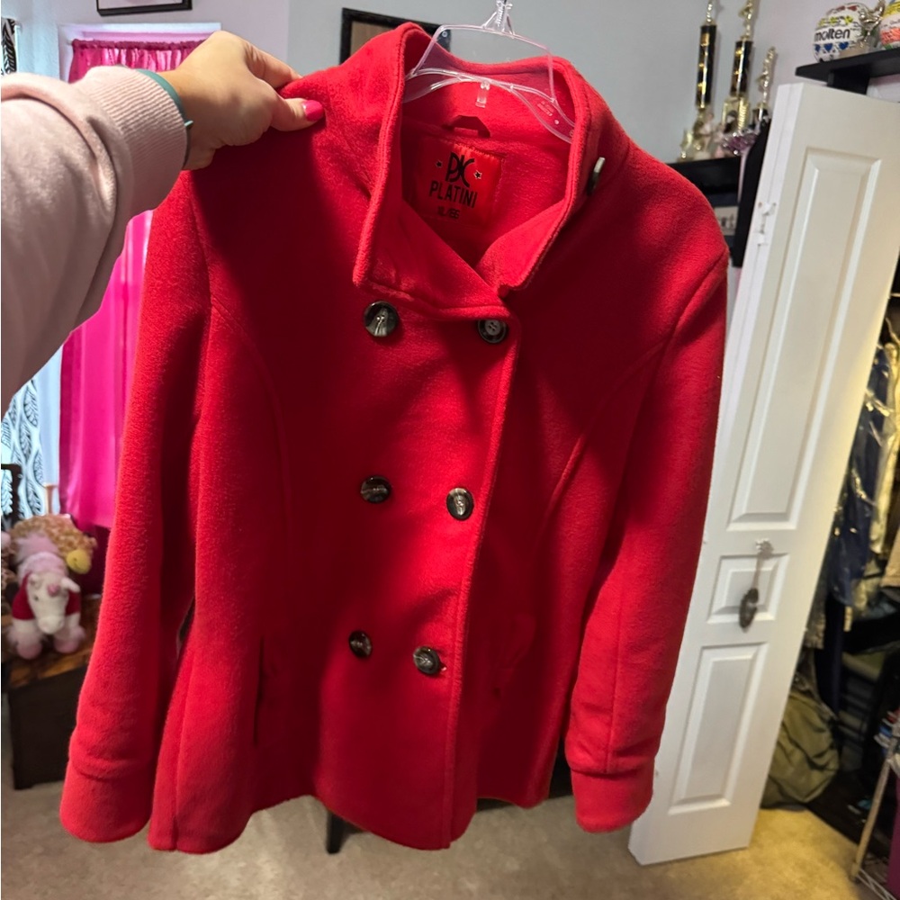 Red fleece peacoat sz XL